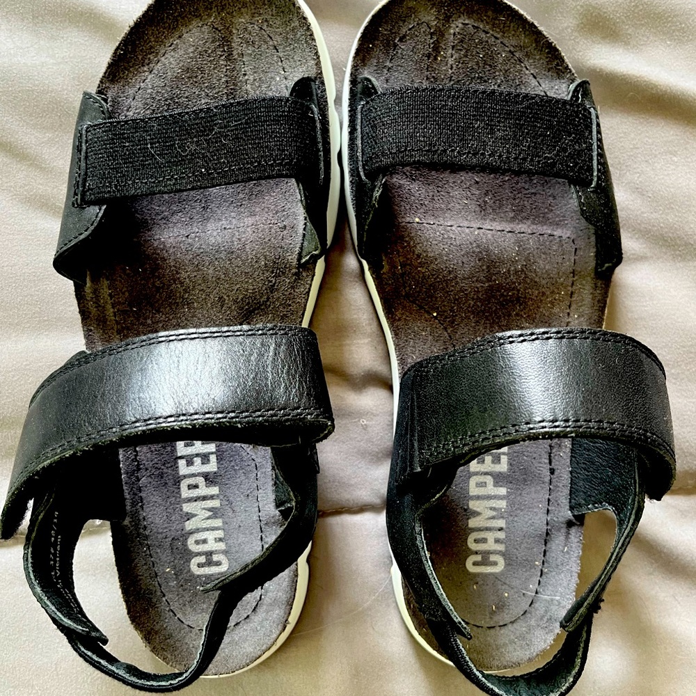 Camper Black Leather White Platform Oruga Slingback Sandal Size 37